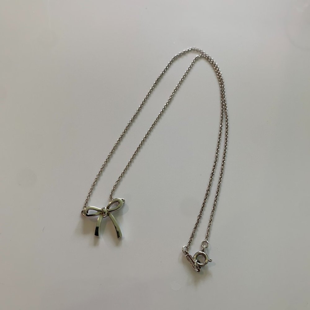 Tiffany & Co Sterling Silver Small Bow Pendant Necklace